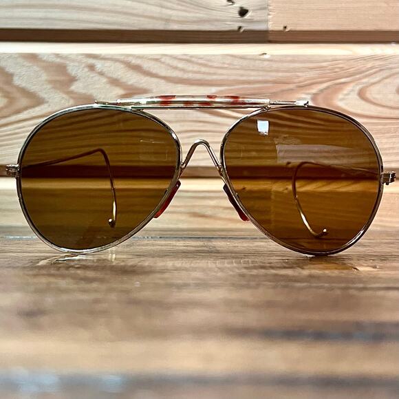 Vintage 70s Aviator Sunglasses Cable Temple Wrap Ear Gold Metal Frame Brown Lens main image 7